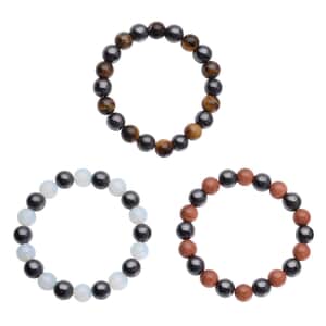Magnetic by Design Set of 3 Multi Gemstone Beaded Stretch Bracelets 218.00 ctw
