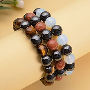 Magnetic by Design Set of 3 Multi Gemstone Beaded Stretch Bracelets 218.00 ctw