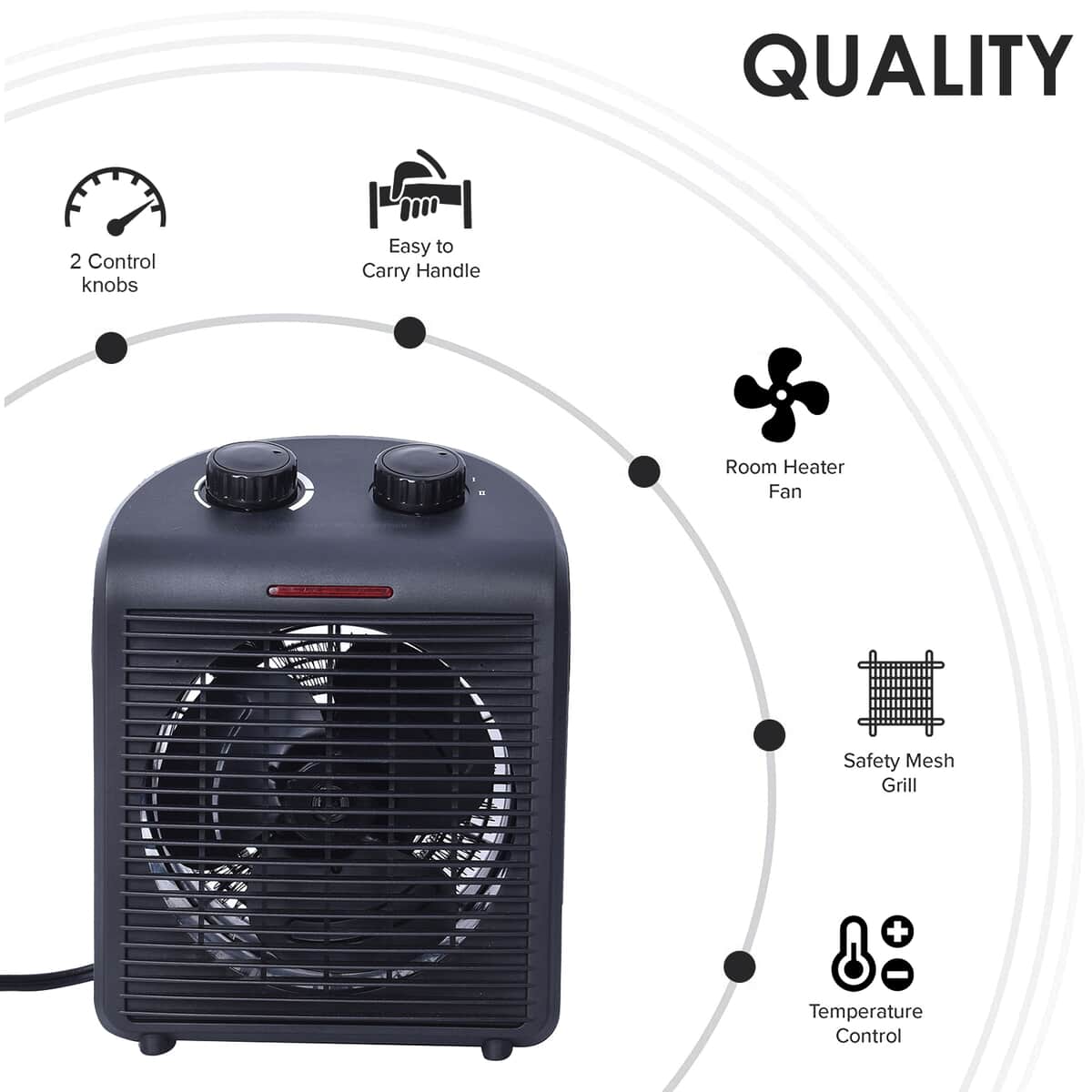 Homesmart Portable, Electric, Black 2 in 1 All Weather, Heater Fan Combo Unit, Automatic Thermostat Control, 2 Temperature, and Speed Setting image number 2