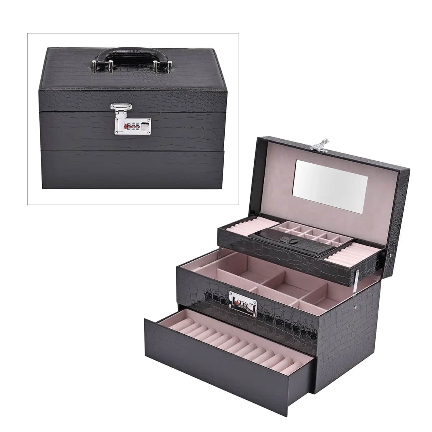 Leather Jewelry Box, Organizer, Case, Storage, outlet Black