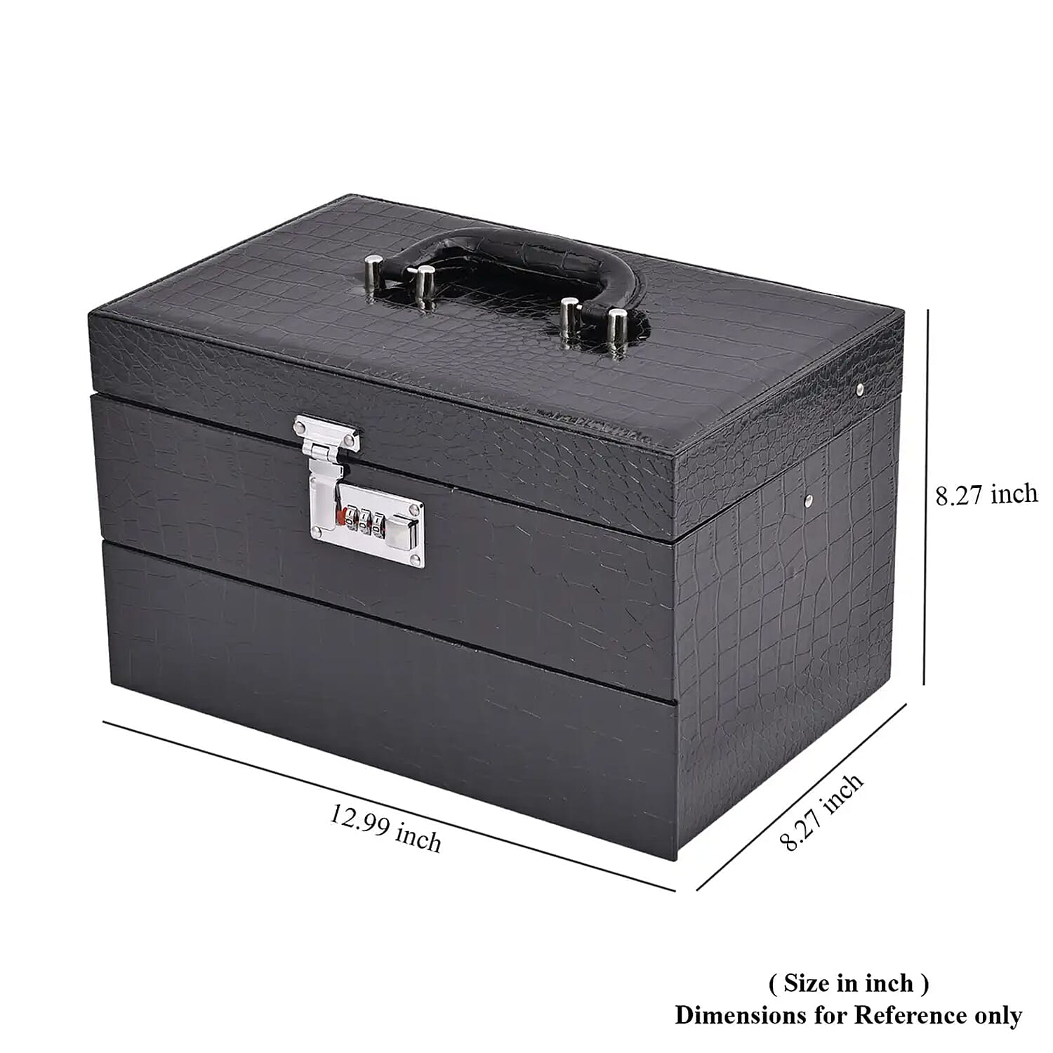 Black Crocodile Embossed Faux Leather Convertible Jewelry Box with Padlock, Jewelry Storage Box for Women, Jewelry Case, Jewelry Organizer