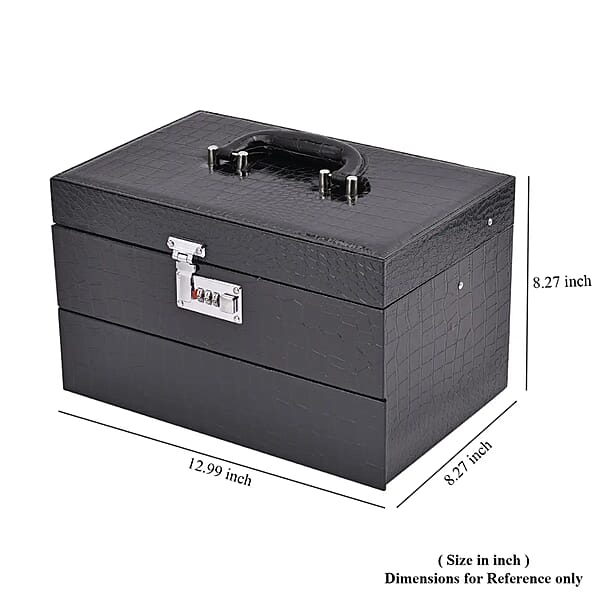 Black Crocodile Embossed Faux Leather Convertible Jewelry Box with Padlock, Jewelry Storage Box for Women, Jewelry Case, Jewelry Organizer