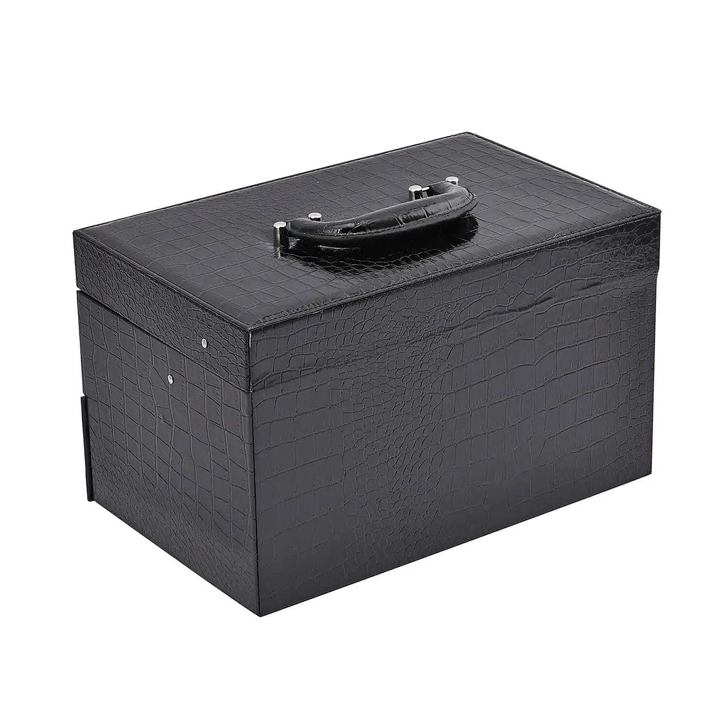 Black Crocodile Embossed Faux Leather Convertible Jewelry Box with Padlock, Jewelry Storage Box for Women, Jewelry Case, Jewelry Organizer