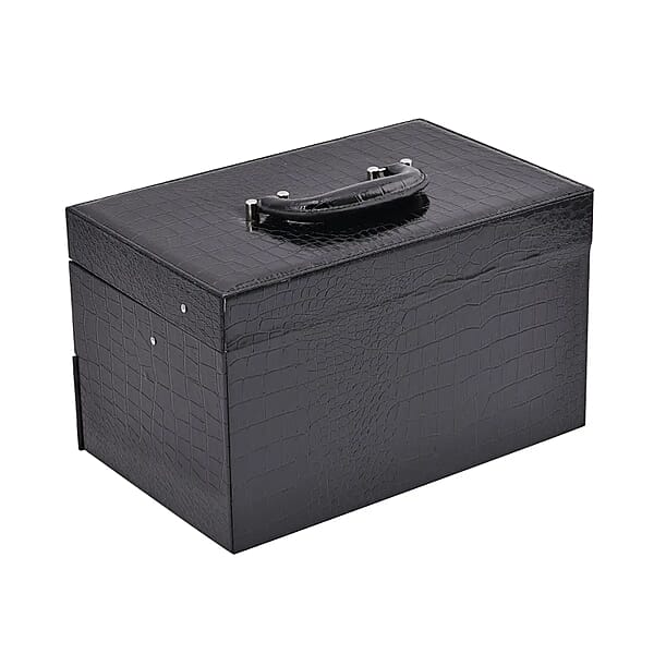 Black Crocodile Embossed Faux Leather Convertible Jewelry Box with Padlock, Jewelry Storage Box for Women, Jewelry Case, Jewelry Organizer