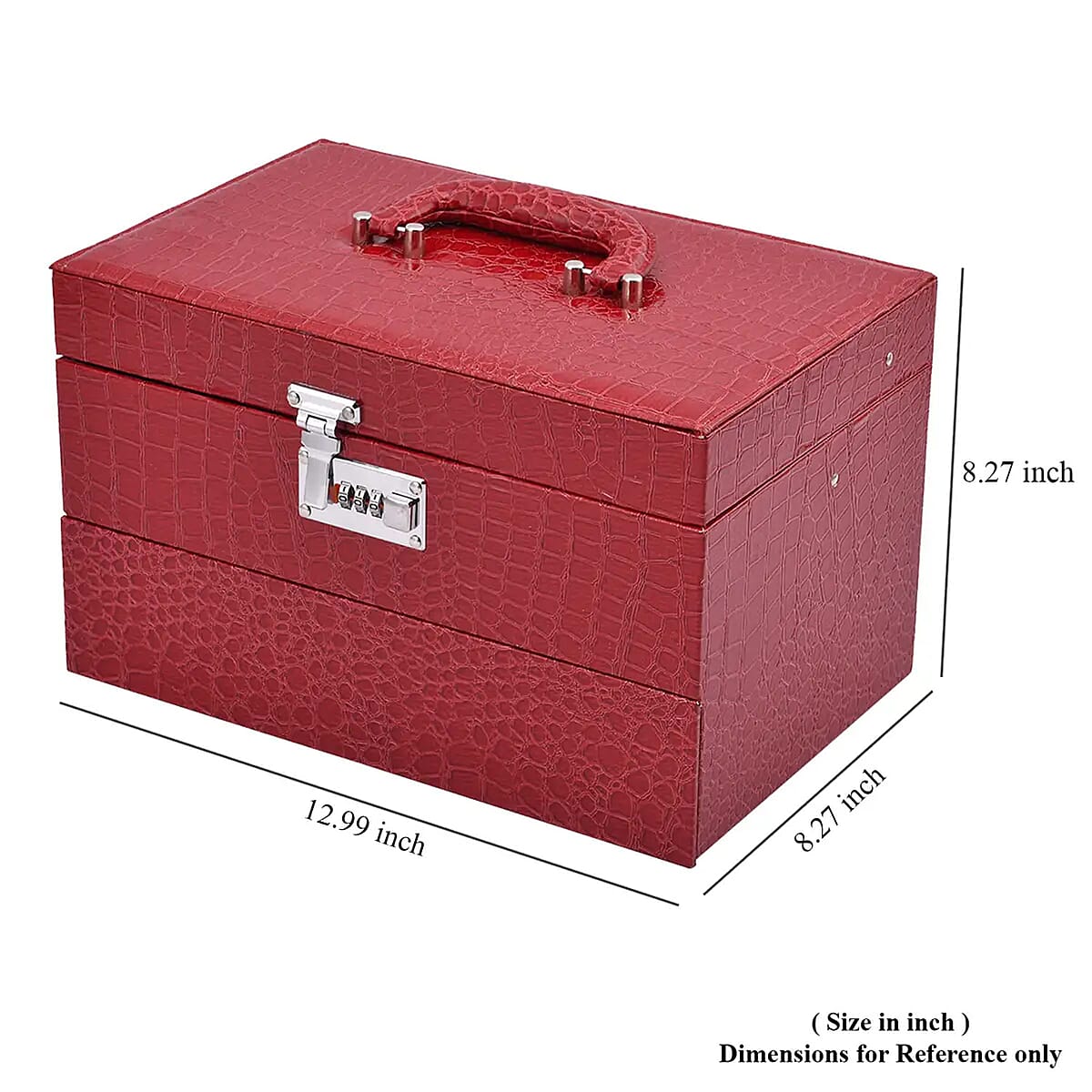 Burgundy Crocodile Embossed Faux Leather Convertible Jewelry Box with Padlock, Jewelry Storage Box for Women, Jewelry Case, Jewelry Organizer image number 4