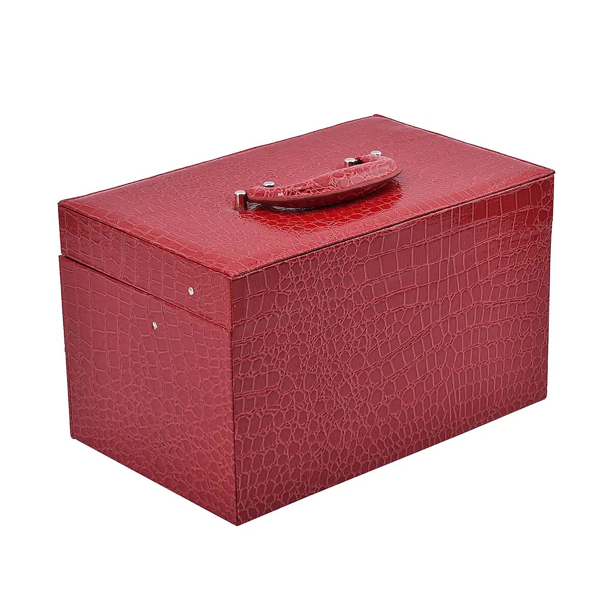 Burgundy Crocodile Embossed Faux Leather Convertible Jewelry Box with Padlock, Jewelry Storage Box for Women, Jewelry Case, Jewelry Organizer image number 6