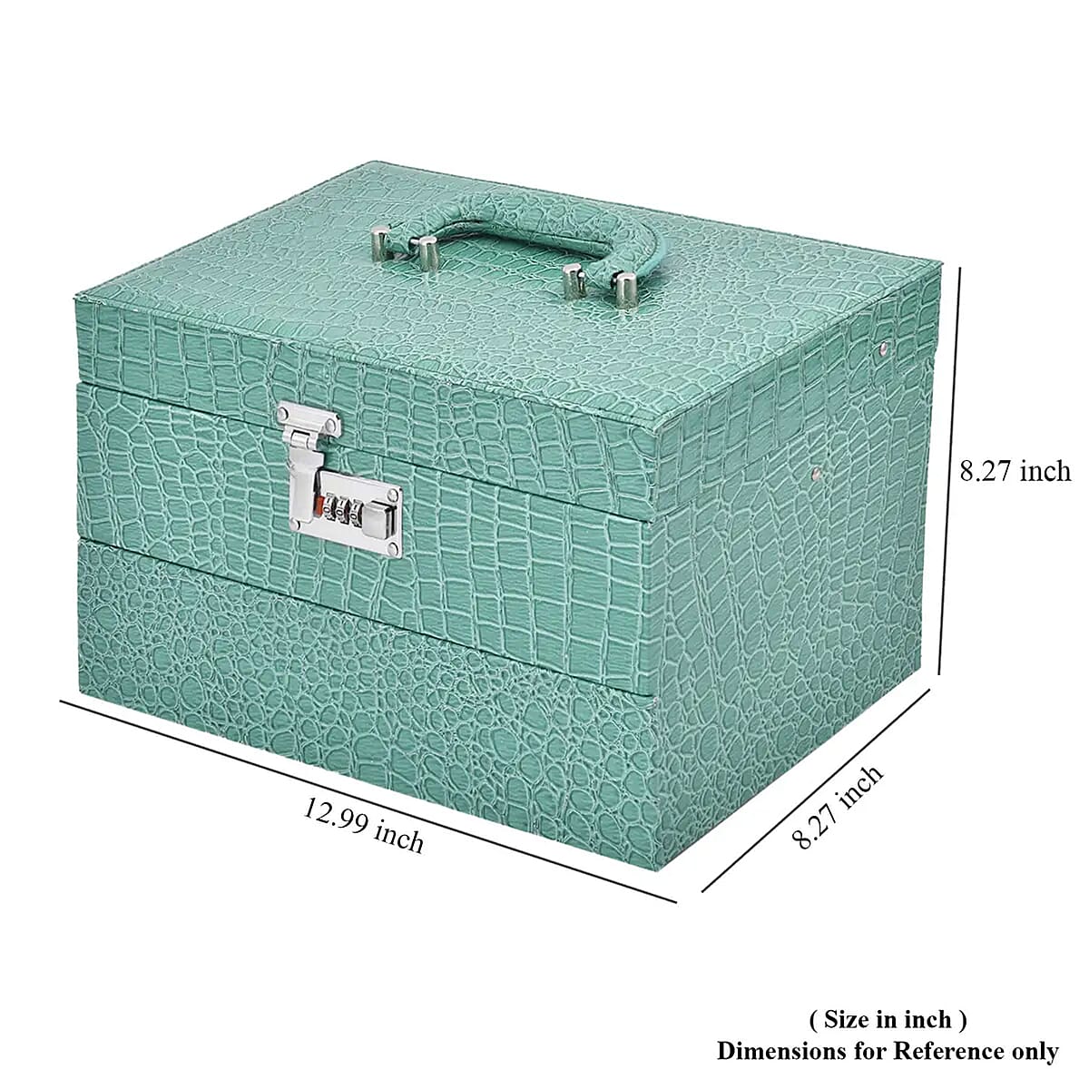 Teal Crocodile Embossed Faux Leather Convertible Jewelry Box with Padlock , Jewelry Storage Box for Women , Jewelry Case , Jewelry Organizer image number 4