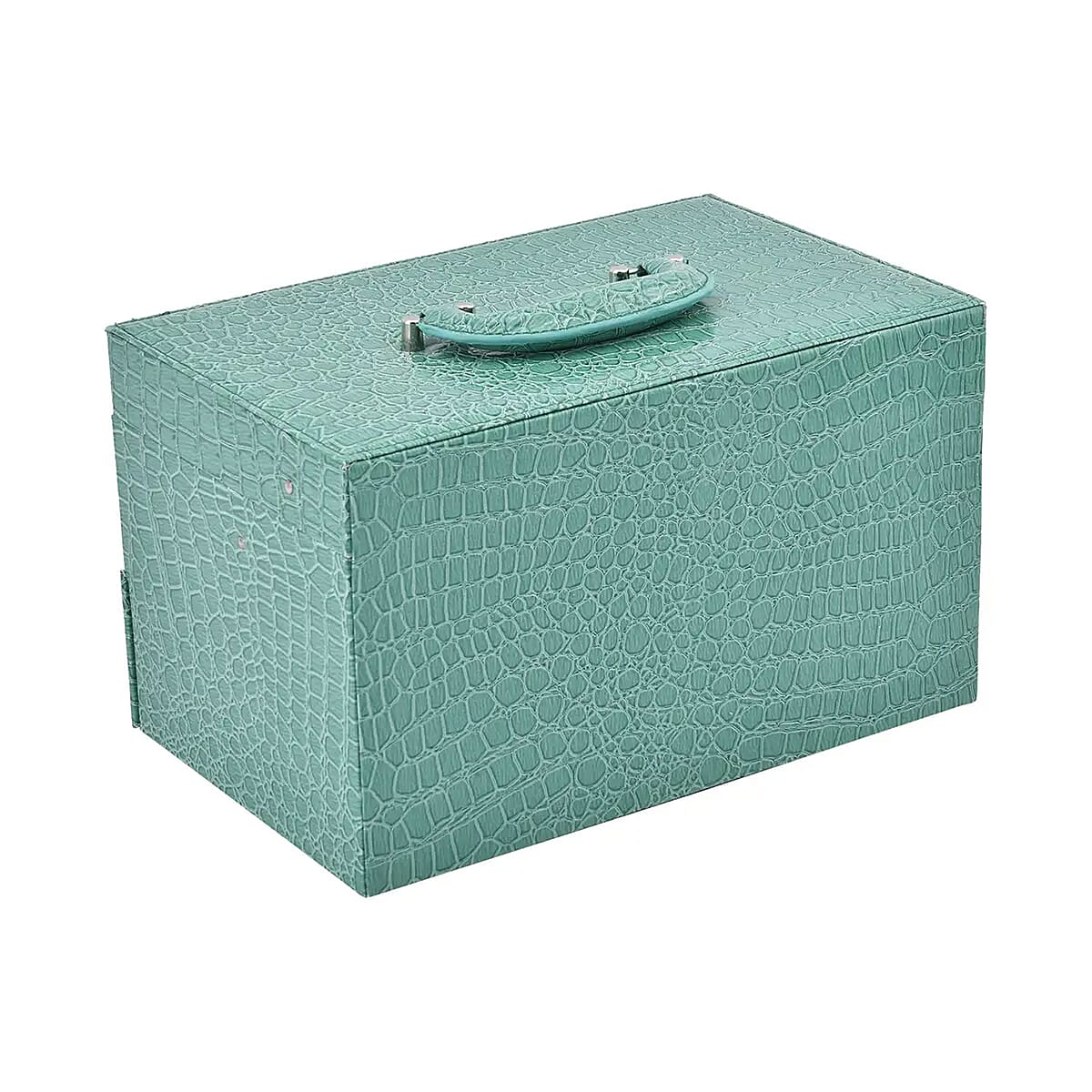 Teal Crocodile Embossed Faux Leather Convertible Jewelry Box with Padlock , Jewelry Storage Box for Women , Jewelry Case , Jewelry Organizer image number 6