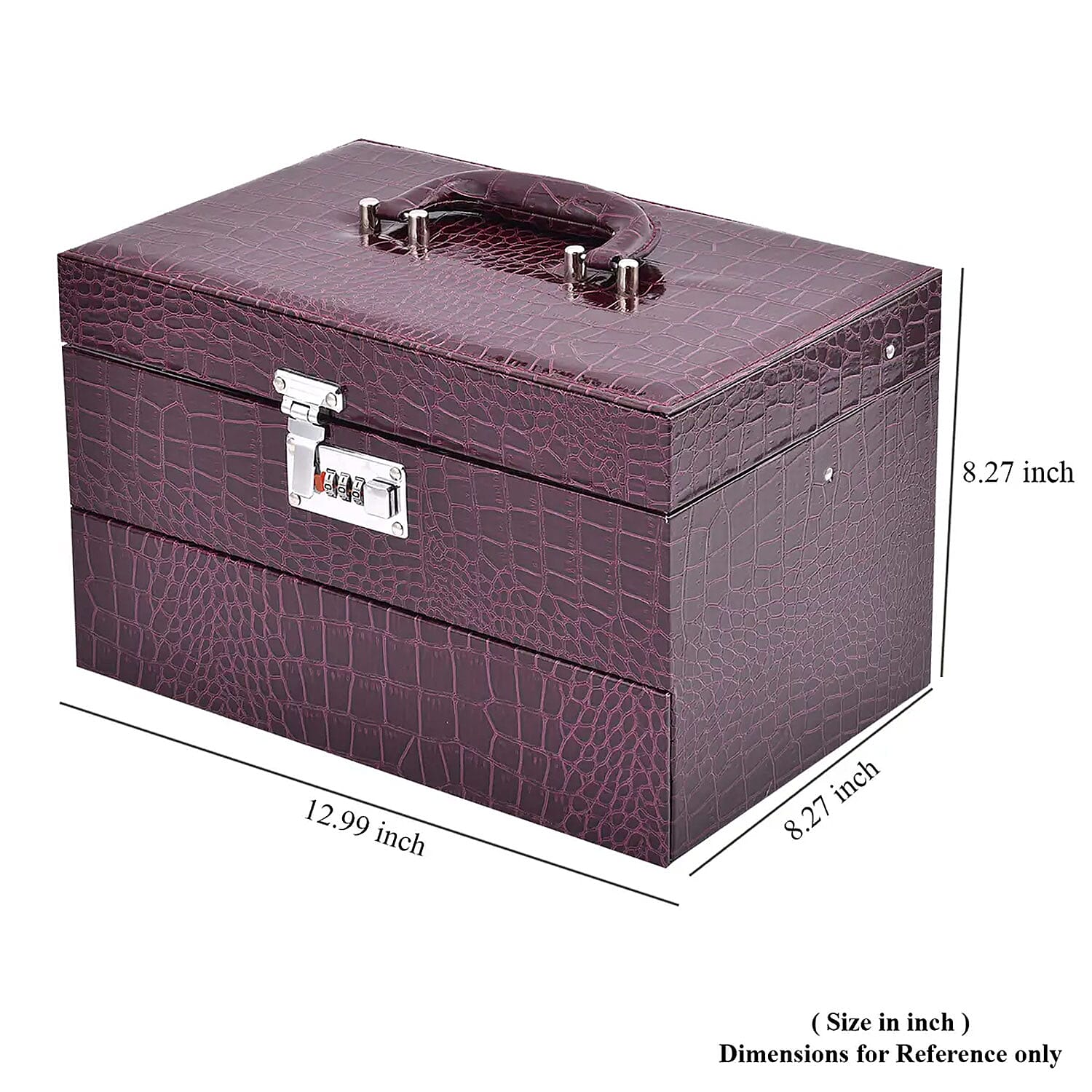 Purple Crocodile Embossed Faux Leather Convertible Jewelry Box with Padlock , Jewelry Storage Box for Women , Jewelry Case , Jewelry Organizer