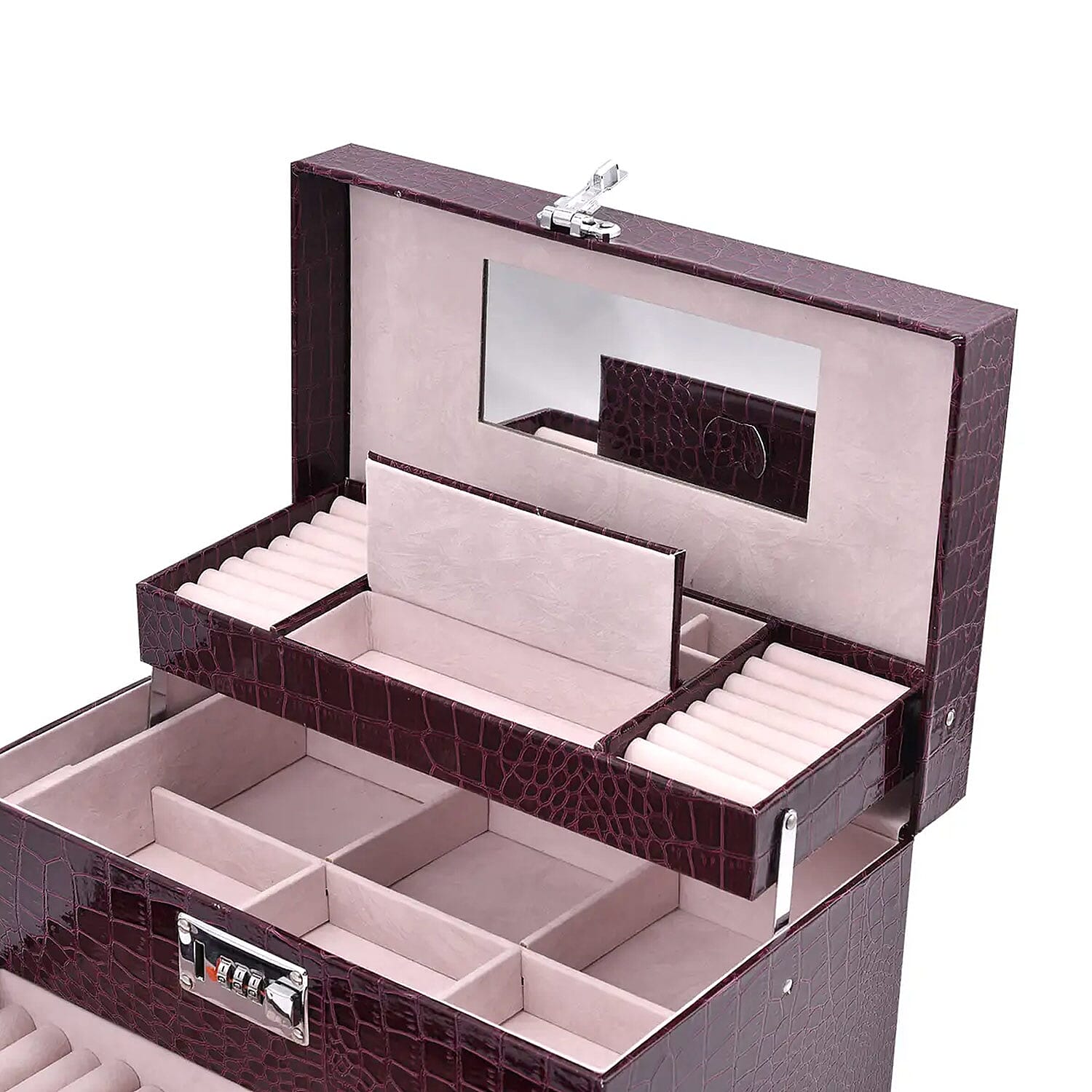 Purple Crocodile Embossed Faux Leather Convertible Jewelry Box with Padlock , Jewelry Storage Box for Women , Jewelry Case , Jewelry Organizer