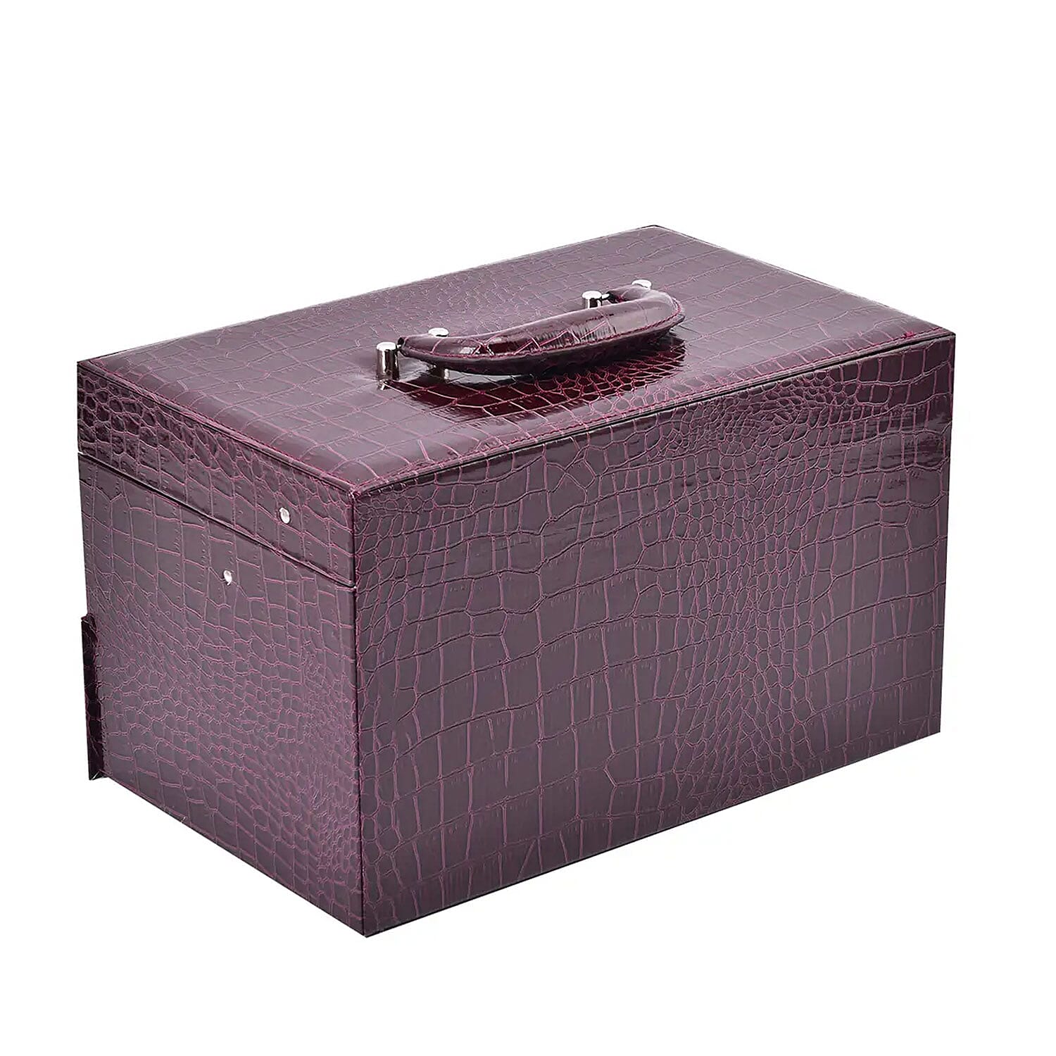 Purple Crocodile Embossed Faux Leather Convertible Jewelry Box with Padlock , Jewelry Storage Box for Women , Jewelry Case , Jewelry Organizer