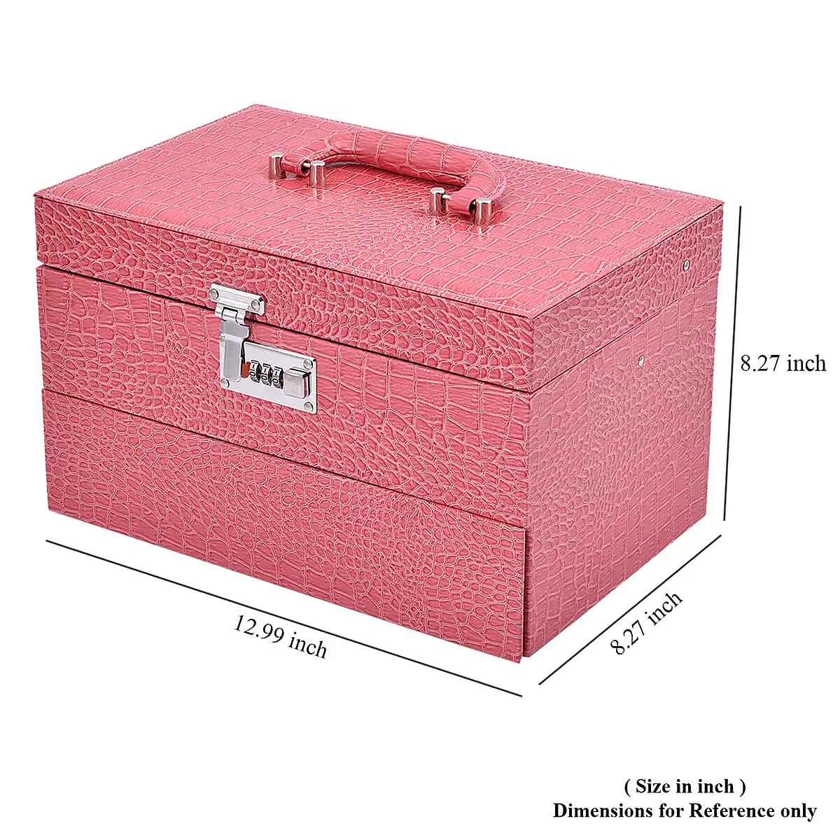 Pink Crocodile Embossed Faux Leather Convertible Jewelry Box with Padlock, Jewelry Storage Box for Women, Jewelry Case, Jewelry Organizer image number 4