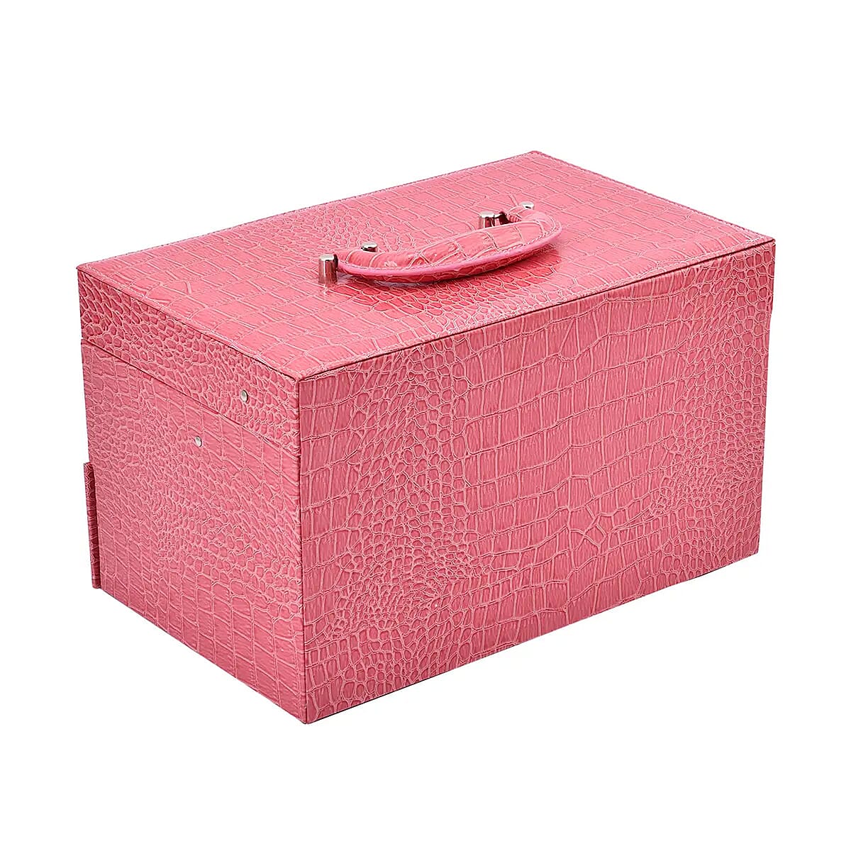Pink Crocodile Embossed Faux Leather Convertible Jewelry Box with Padlock, Jewelry Storage Box for Women, Jewelry Case, Jewelry Organizer image number 6