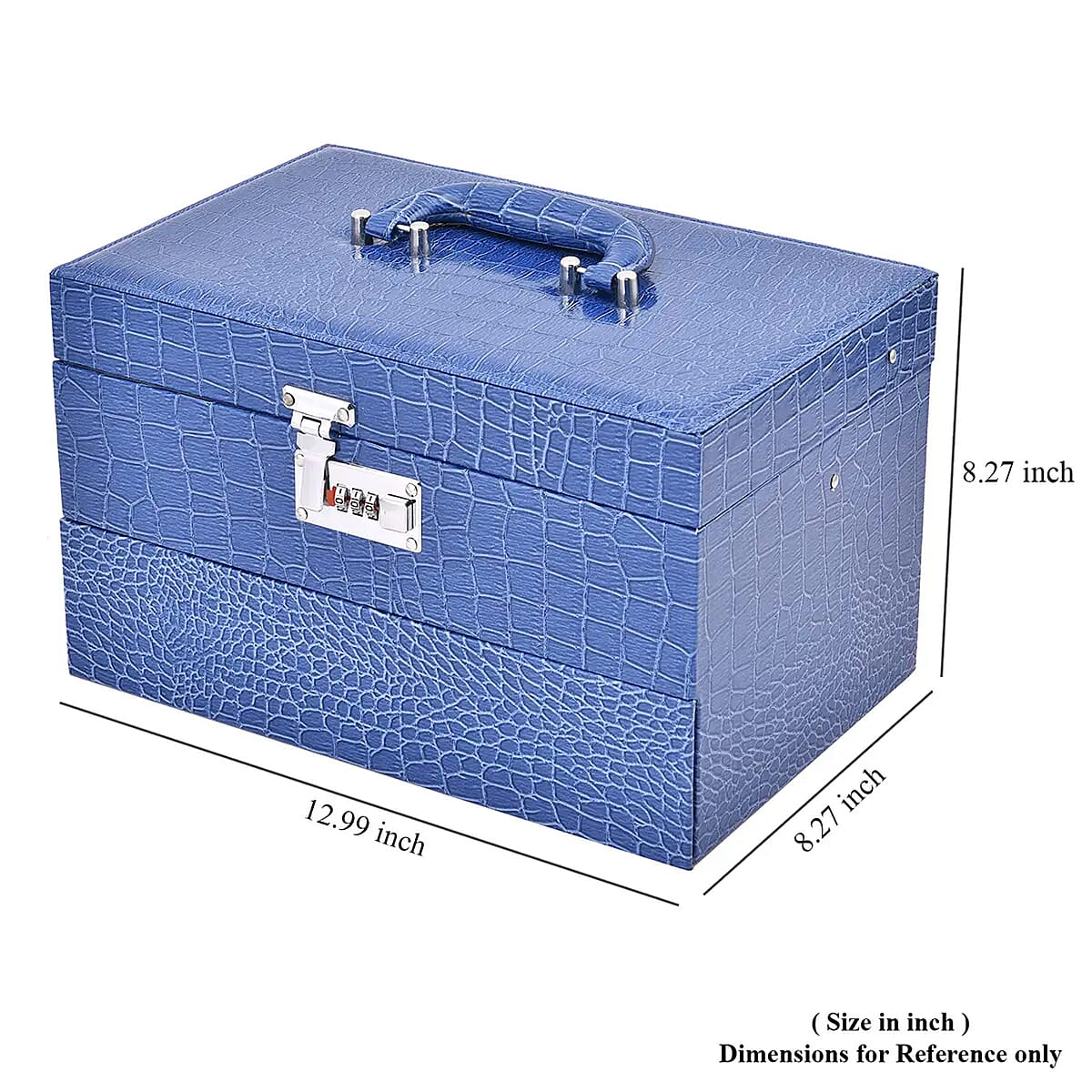 Blue Crocodile Embossed Faux Leather Convertible Jewelry Box with Padlock, Jewelry Storage Box for Women, Jewelry Case, Jewelry Organizer image number 4