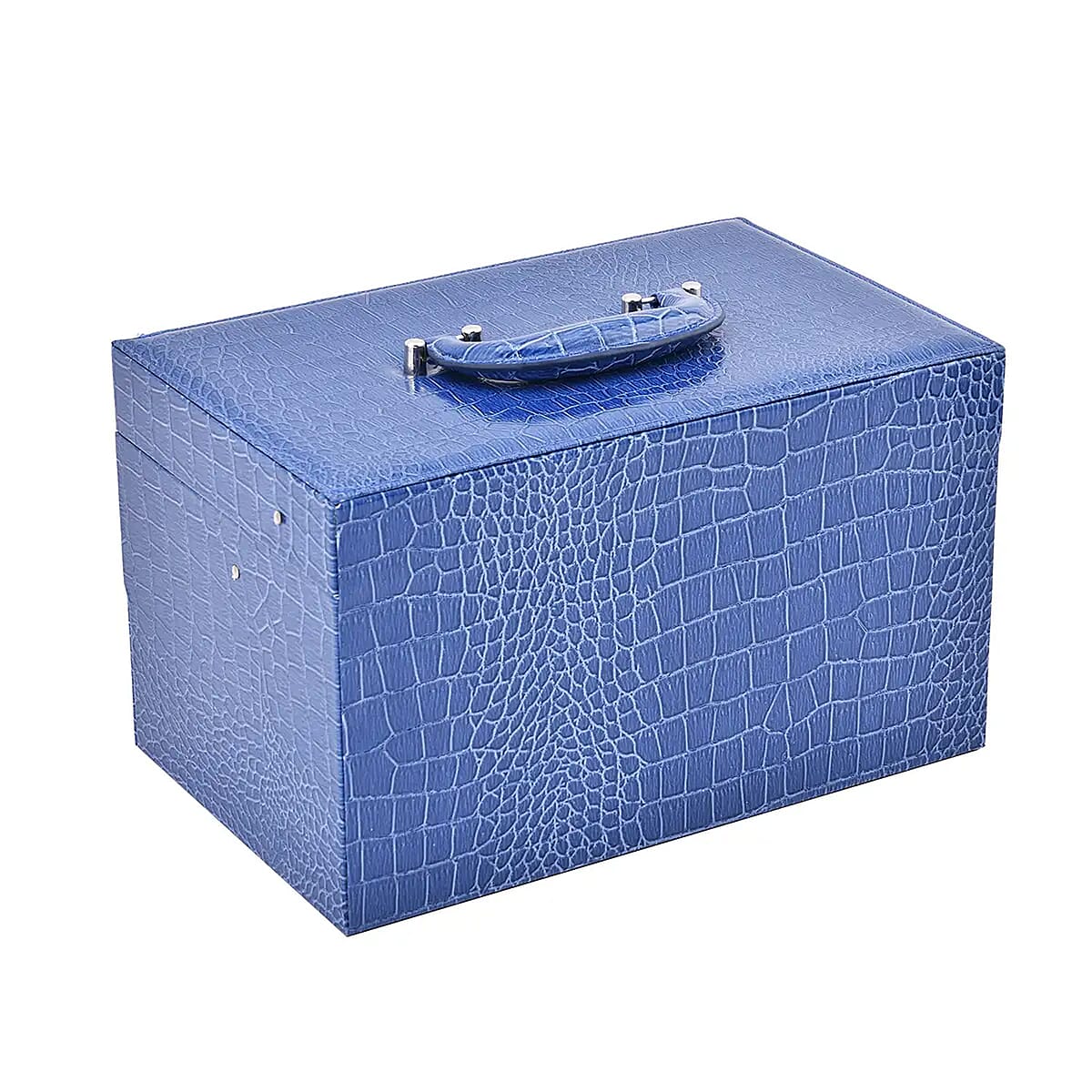 Blue Crocodile Embossed Faux Leather Convertible Jewelry Box with Padlock, Jewelry Storage Box for Women, Jewelry Case, Jewelry Organizer image number 6