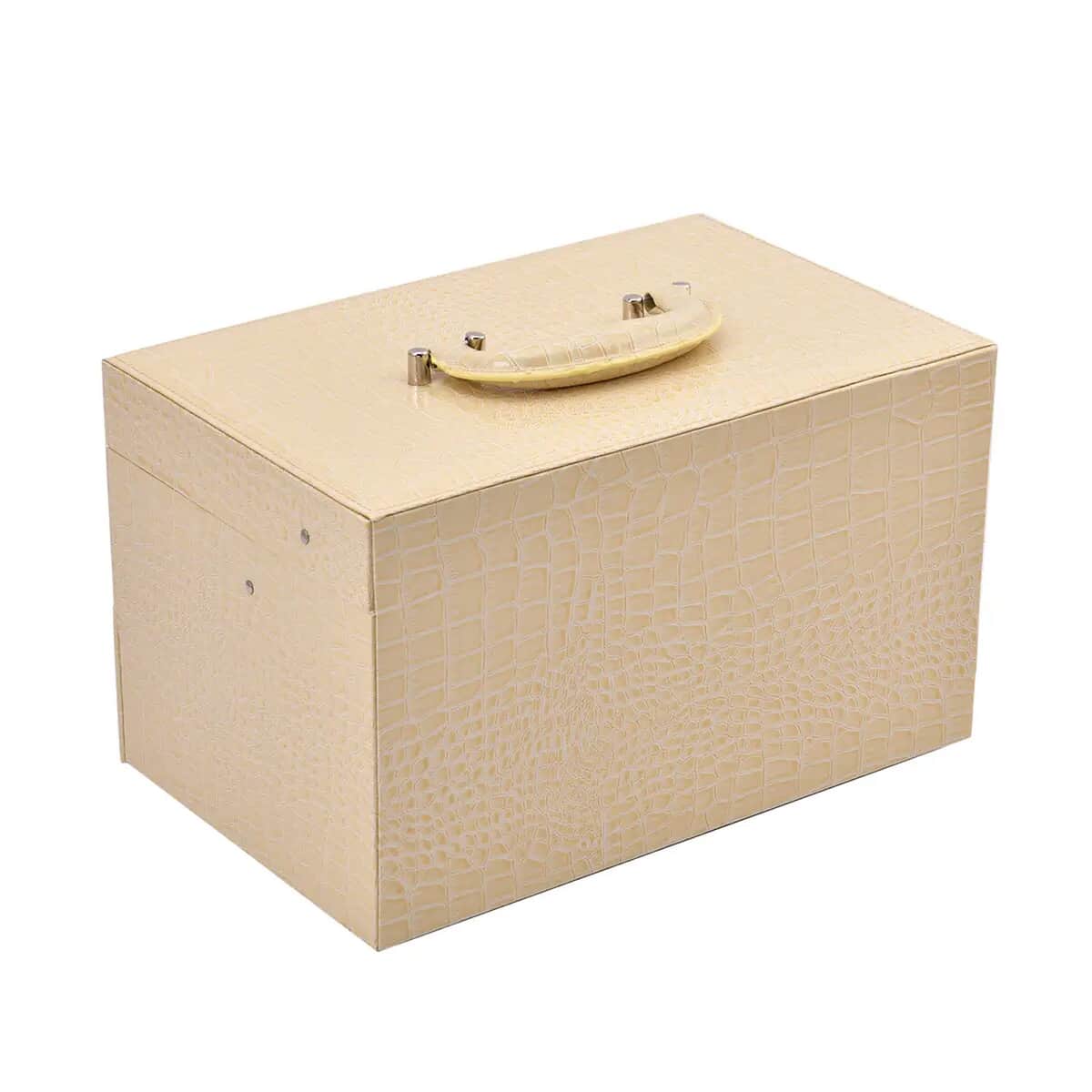 Cream Crocodile Embossed Faux Leather Convertible Jewelry Box with Padlock, Jewelry Storage Box for Women, Jewelry Case, Jewelry Organizer image number 6