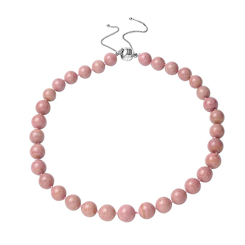 Zaire Rhodonite Beaded Necklace 18-22 Inches with Magnetic Clasp in Sterling Silver 409.50 ctw
