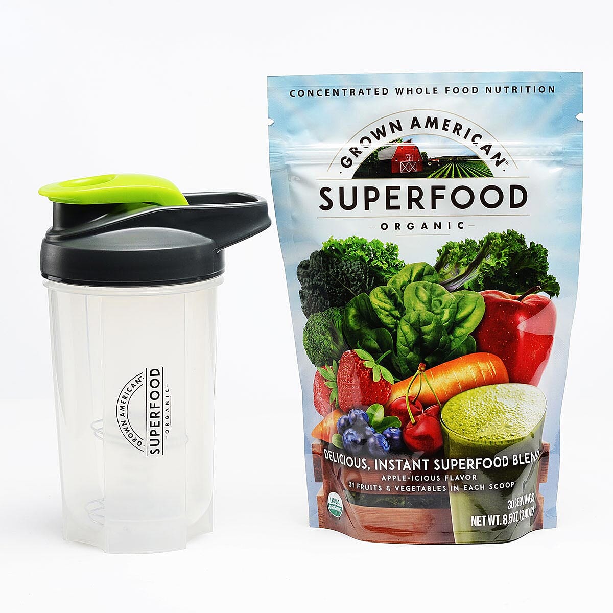 Grown American Superfood Organic -30 Day (8.5 oz) Package Includes: Recipe Book and Shaker Bottle | Organic Superfood | Best Superfood Powder image number 1