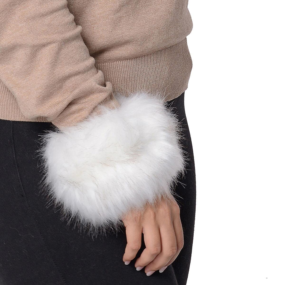 White Polyester Faux Fur Headband and 1 Pair Cuffs image number 2