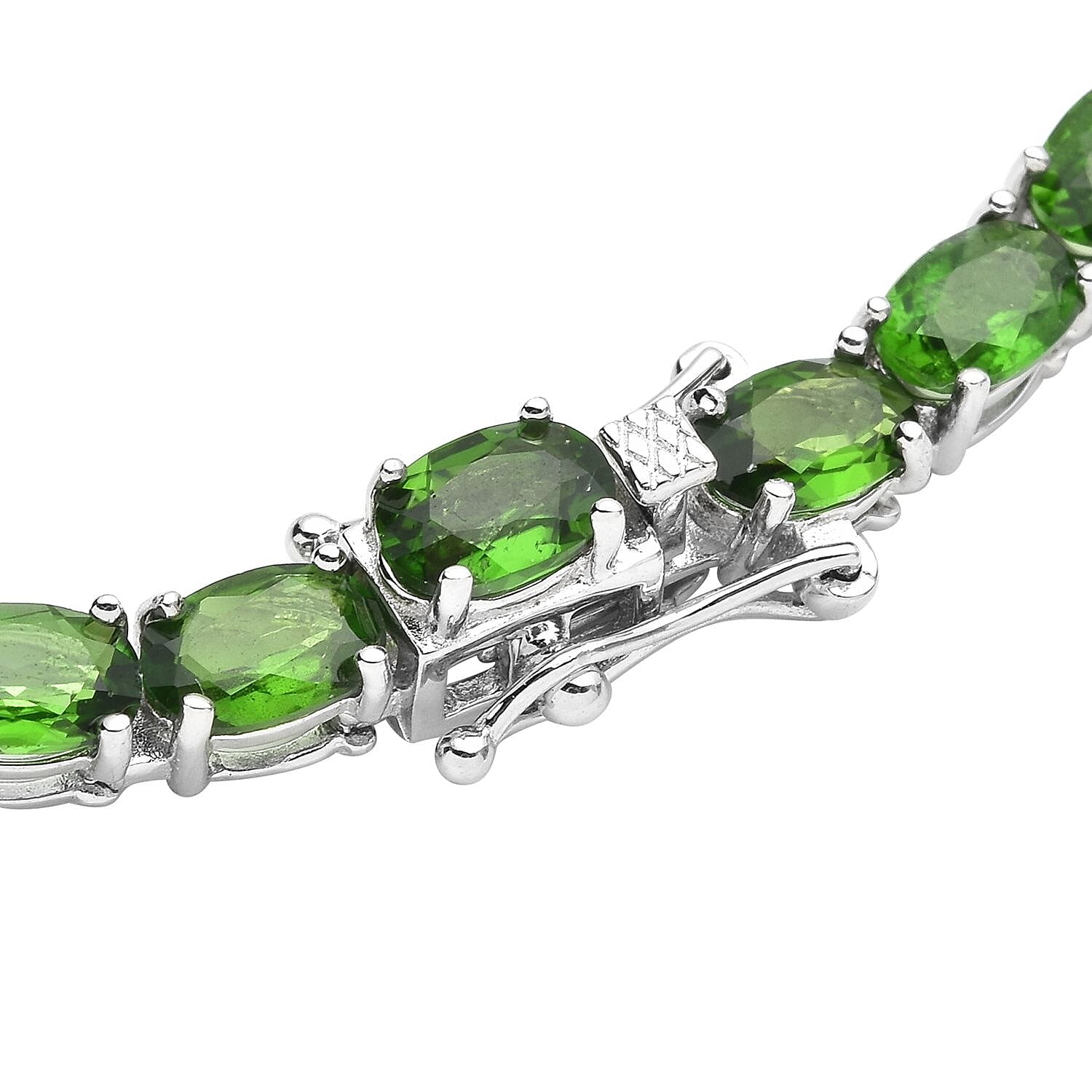 Natural Chrome Diopside Tennis Necklace 18 Inches in Rhodium Over Sterling Silver 36.75 ctw