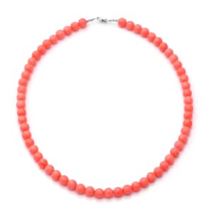Enhanced Pink Coral Bead Necklace 18 Inches in Sterling Silver