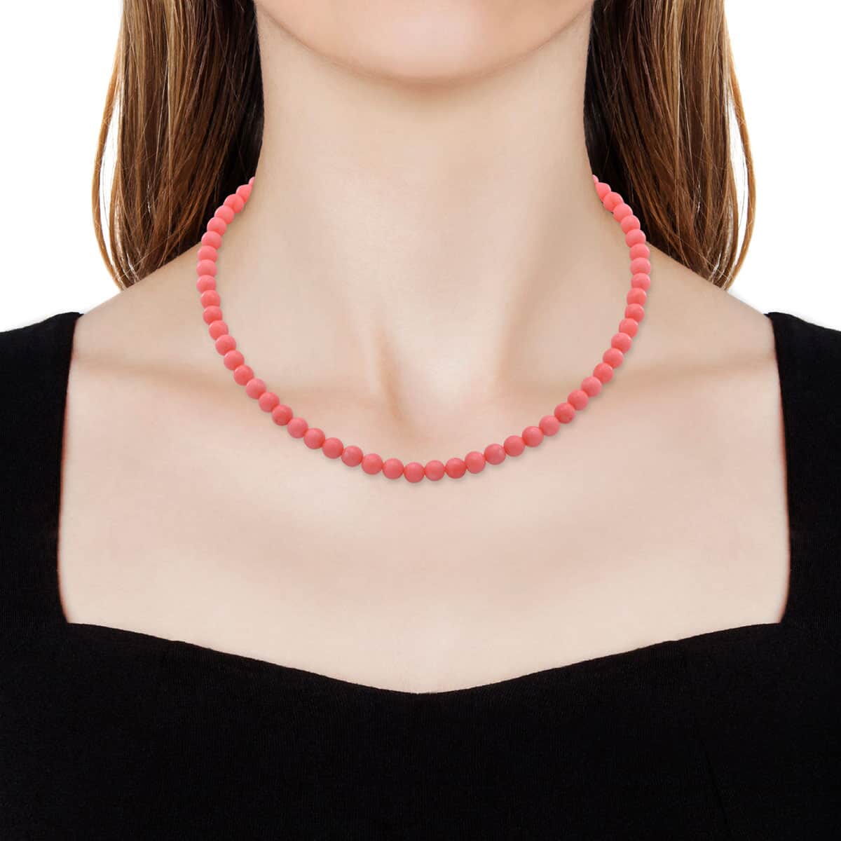 Enhanced Pink Coral Bead Necklace 18 Inches in Sterling Silver image number 1