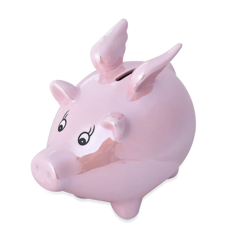 Pink Ceramic Flying Pig Money Bank, Flying Pig Piggy Bank, First Coin Bank, Best Birthday for Kids, Boys Girls Home Decoration