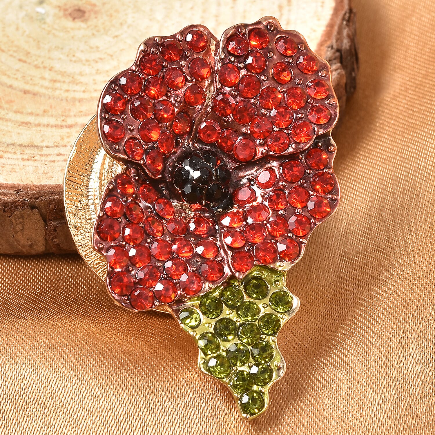 Multi Color Austrian Crystal Poppy Brooch in Silvertone