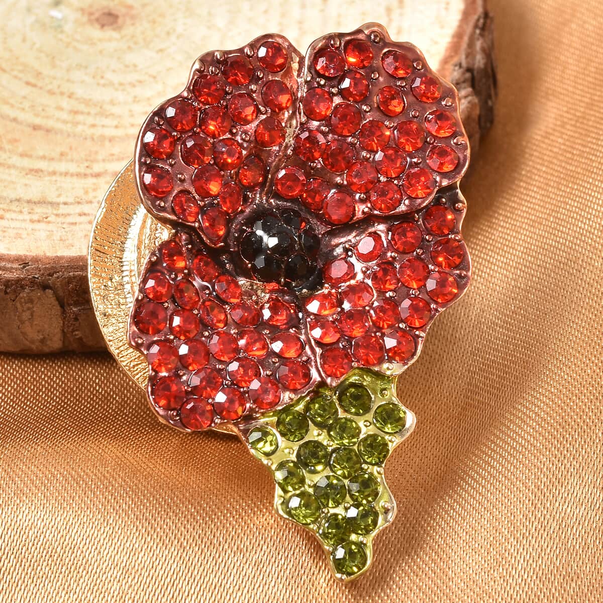 Multi Color Austrian Crystal Poppy Brooch in Silvertone image number 1