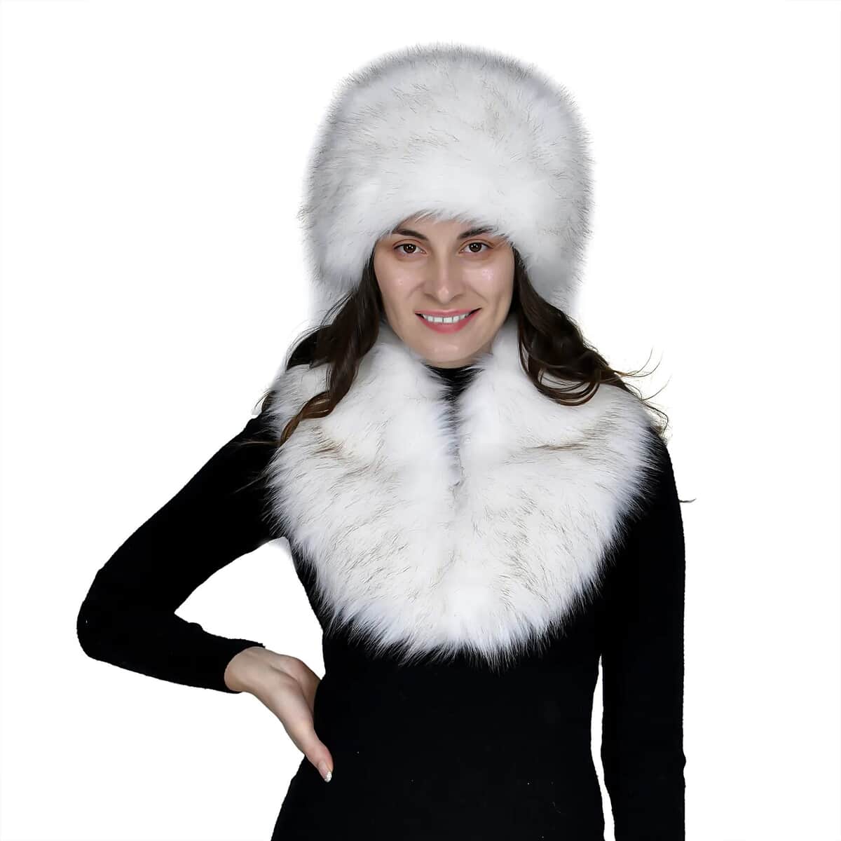 White Faux Fur Cossack Hat and Scarf (Polyester) image number 0