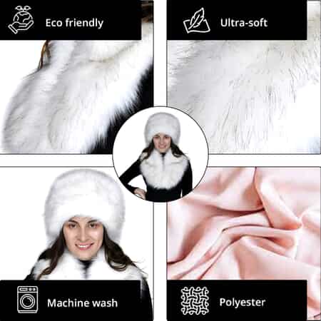 White Faux Fur Cossack Hat and Scarf (Polyester) image number 2