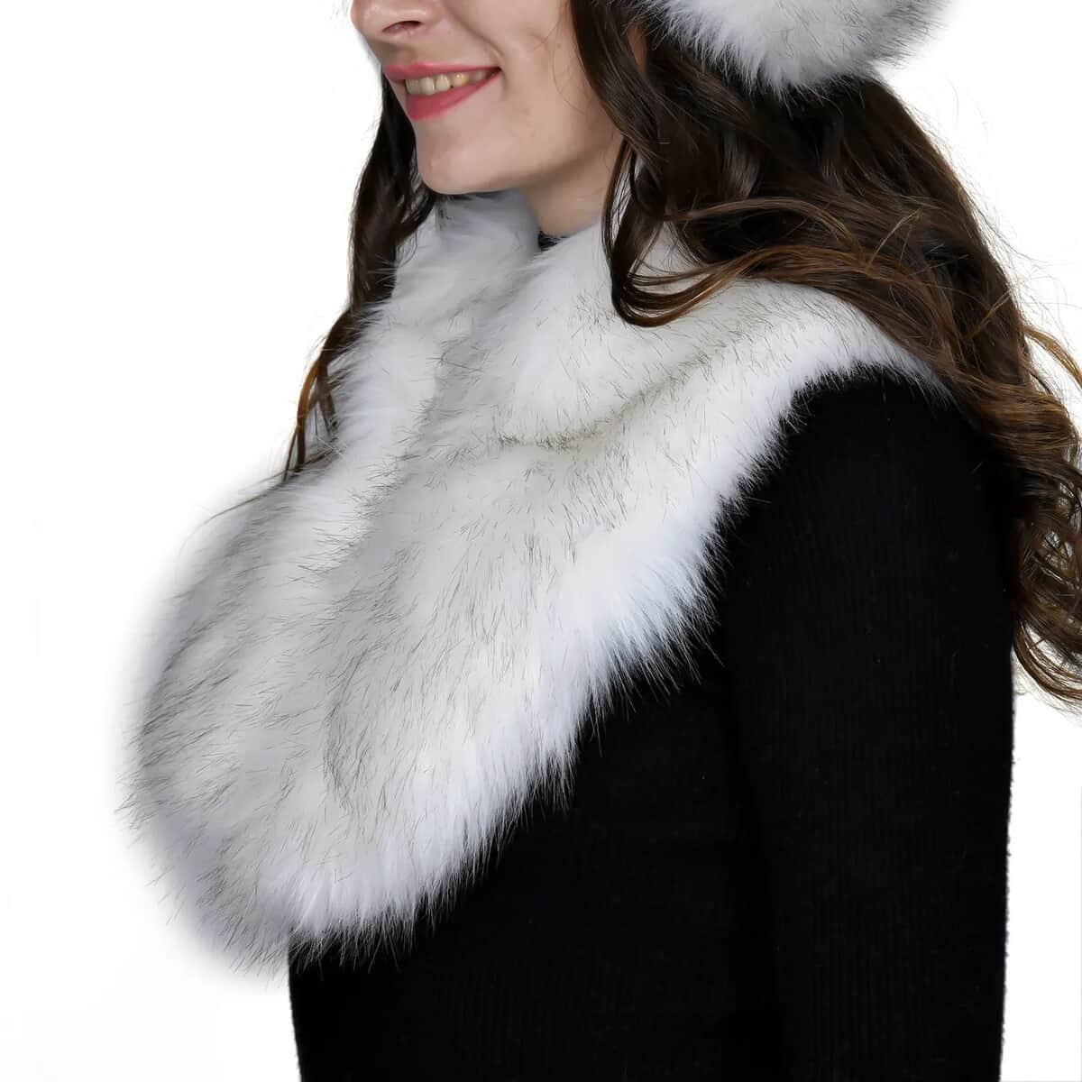 White Faux Fur Cossack Hat and Scarf (Polyester) image number 4