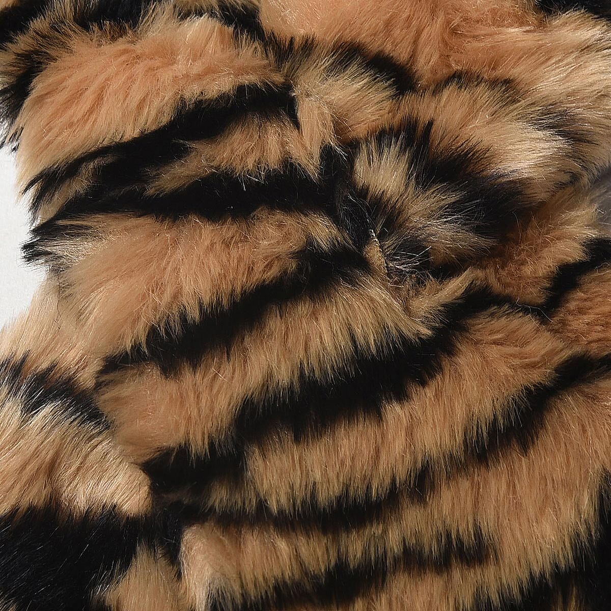 Golden, Black Tiger Pattern Faux Fur Cossack Hat and Scarf (Polyester) image number 2