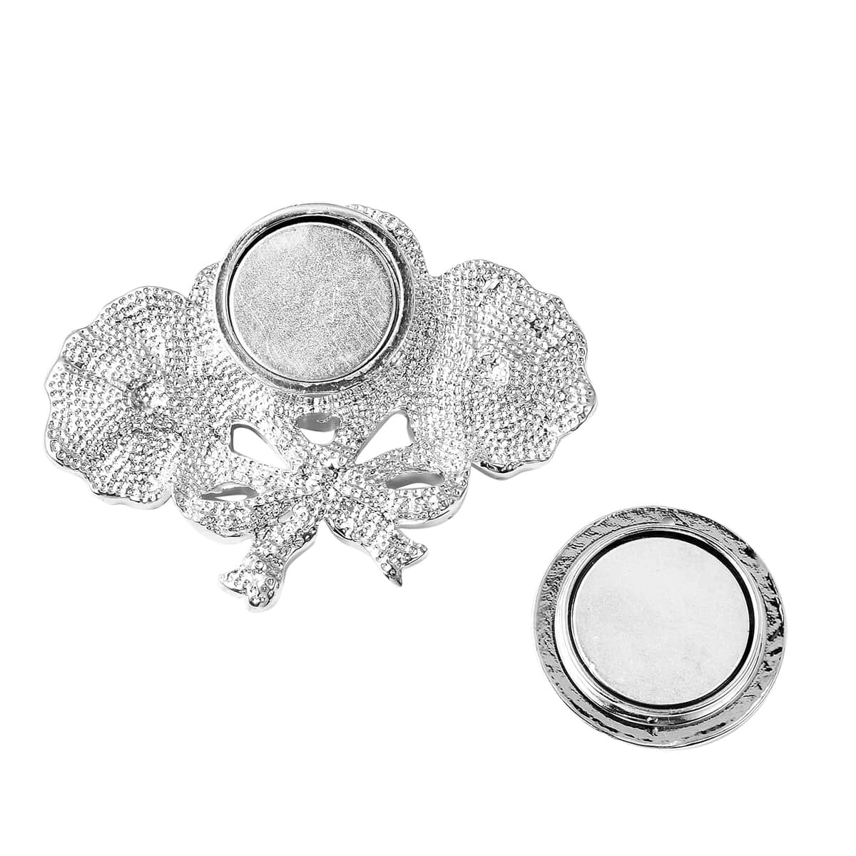 White Austrian Crystal Poppy Brooch in Silvertone image number 2