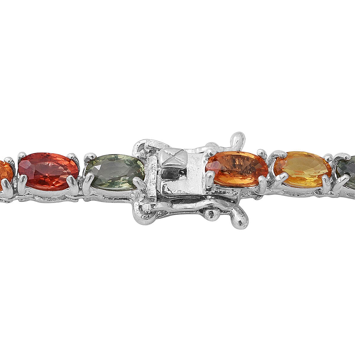 Multi Sapphire Tennis Necklace 18 Inches in Platinum Over Sterling Silver 23.25 ctw image number 3