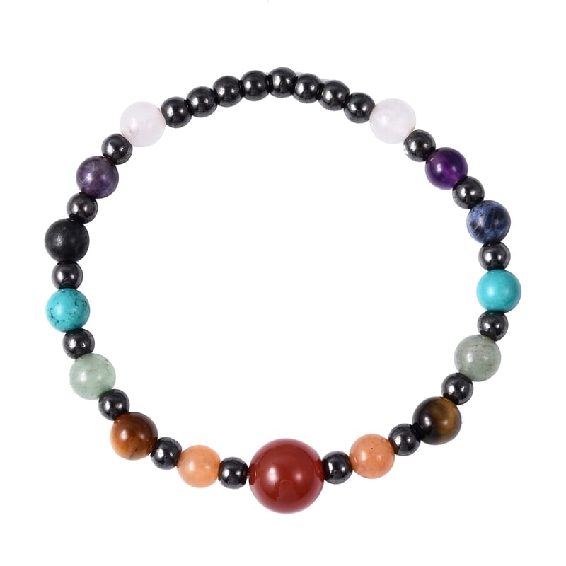 Magnetic by Design Multi Gemstone Stretch Beaded Bracelet in Silvertone 10.00 ctw