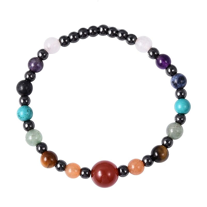 Magnetic by Design Multi Gemstone Stretch Beaded Bracelet in Silvertone 10.00 ctw