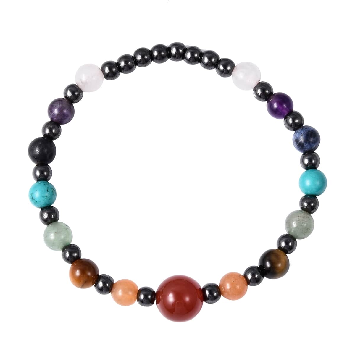 Magnetic by Design Multi Gemstone Stretch Beaded Bracelet in Silvertone 10.00 ctw image number 0
