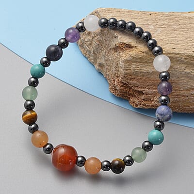 Magnetic by Design Multi Gemstone Stretch Beaded Bracelet in Silvertone 10.00 ctw