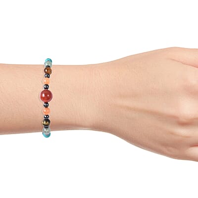 Magnetic by Design Multi Gemstone Stretch Beaded Bracelet in Silvertone 10.00 ctw