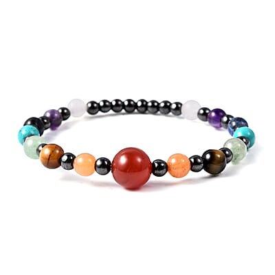 Magnetic by Design Multi Gemstone Stretch Beaded Bracelet in Silvertone 10.00 ctw
