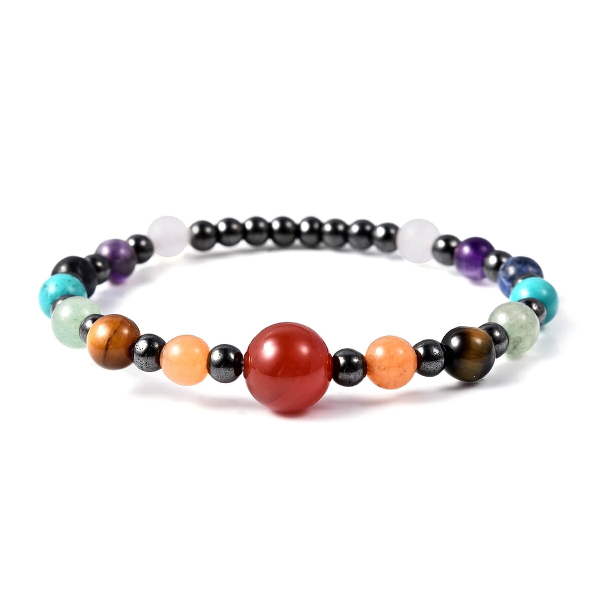 Magnetic by Design Multi Gemstone Stretch Beaded Bracelet in Silvertone 10.00 ctw image number 3