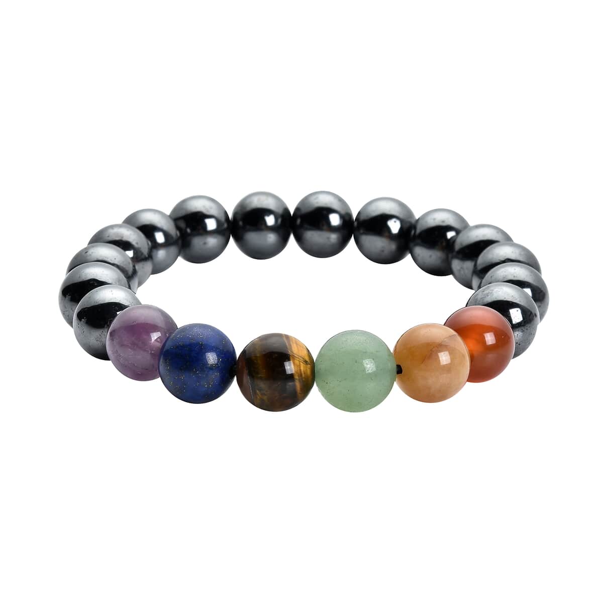 Magnetic by Design Hematite and Multi Gemstone 7-9mm Stretch Bead Bracelet in Silvertone 15.00 ctw image number 0