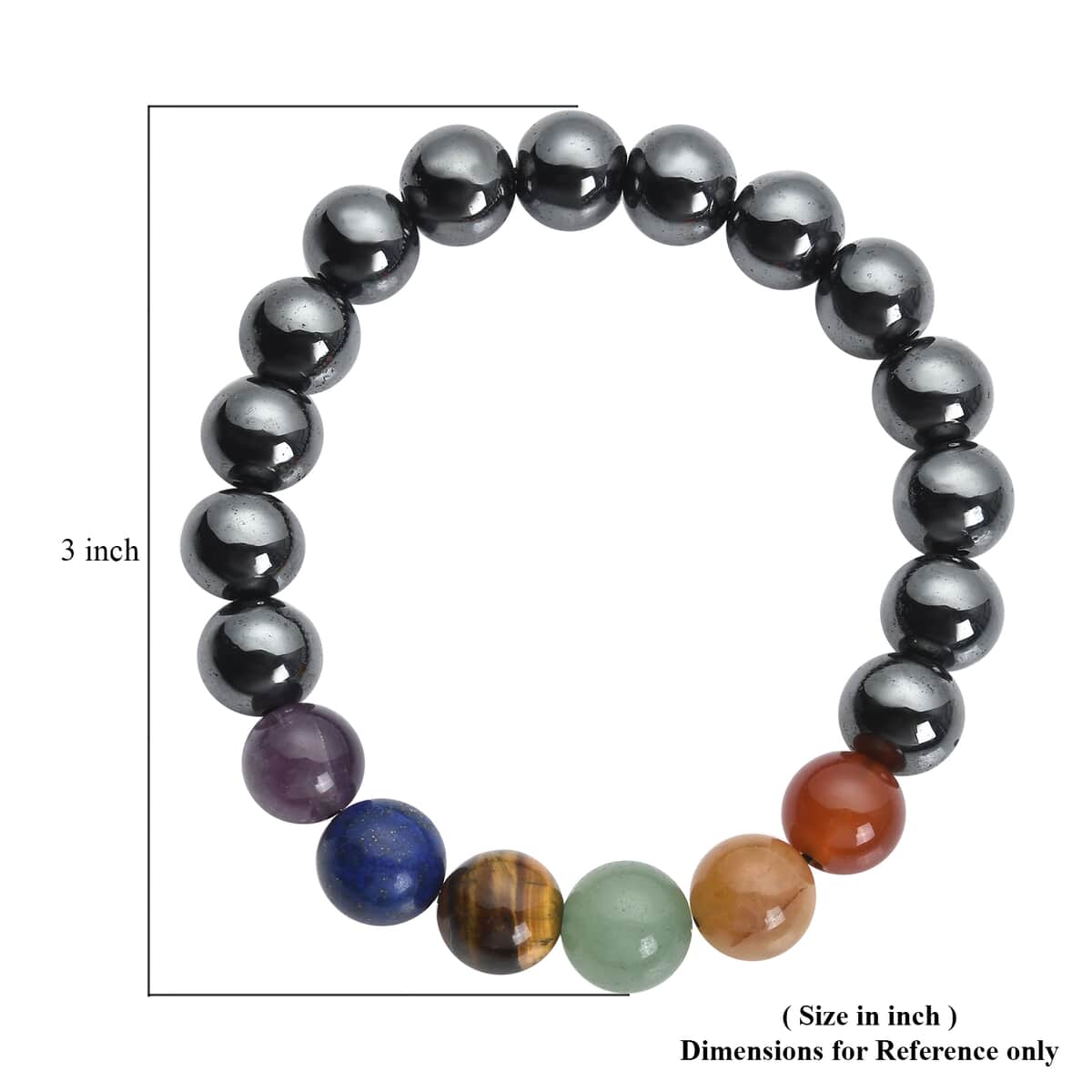 Magnetic by Design Hematite and Multi Gemstone 7-9mm Stretch Bead Bracelet in Silvertone 15.00 ctw image number 2