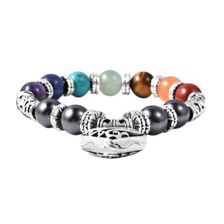 Magnetic by Design Multi Gemstone and Hematite Seven Chakra Stretch Bracelet in Silvertone 20.00 ctw image number 3