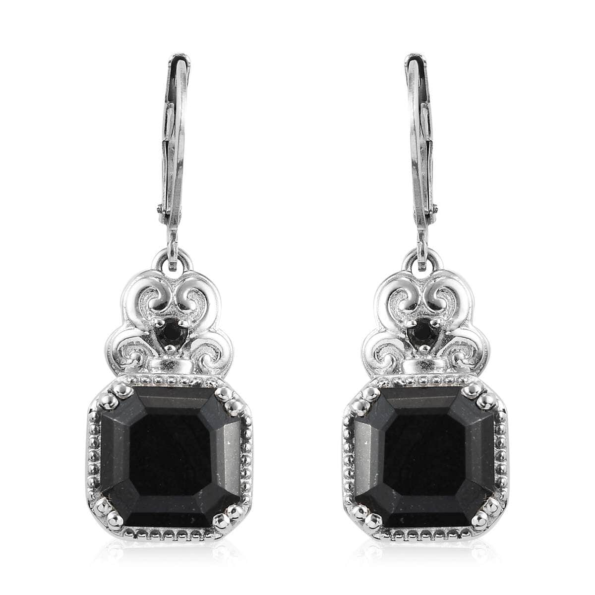 Australian Black Tourmaline Earrings in Stainless Steel, Black Spinel Lever Back Earrings, Black Drop Earrings 10.25 ctw image number 0