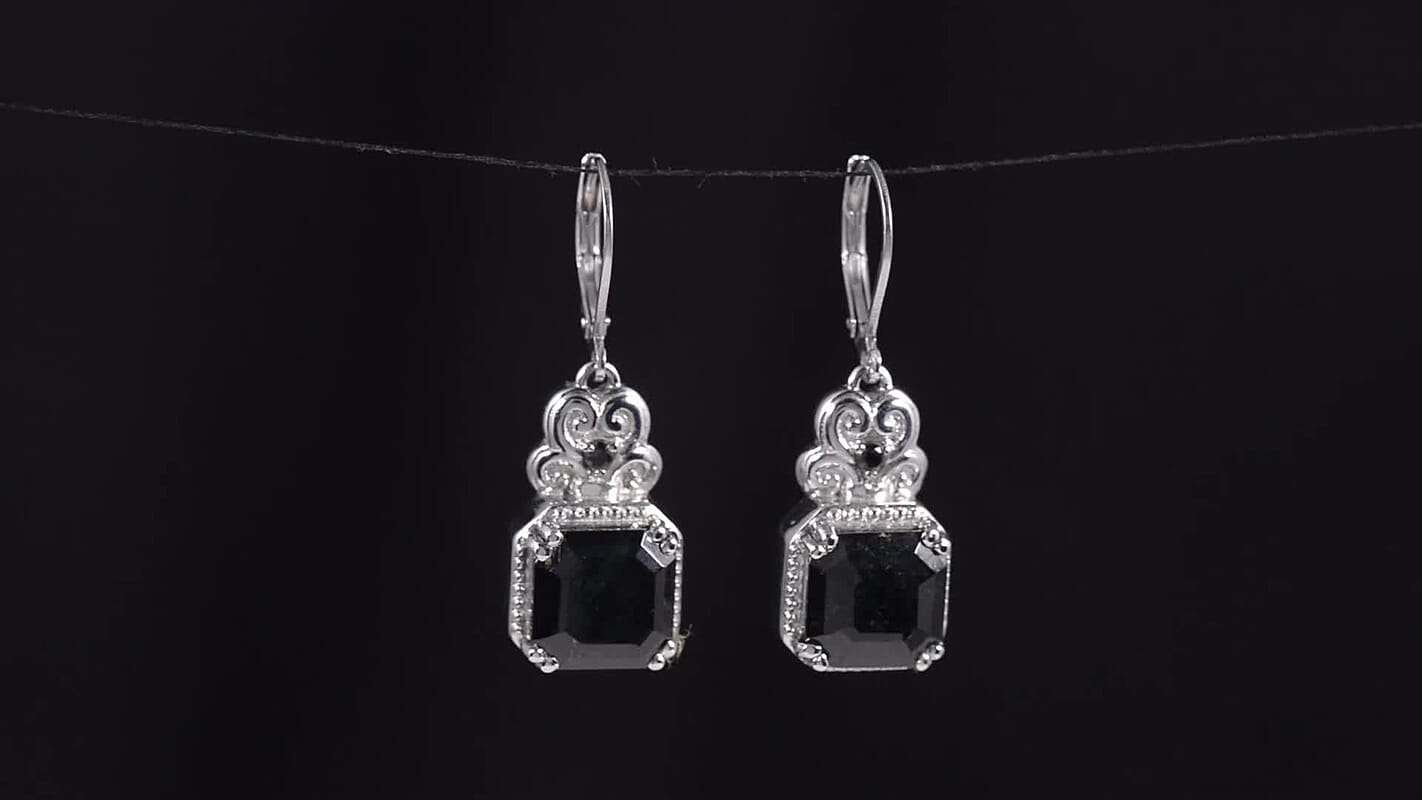 9.75 ctw Australian Black Tourmaline and Natural Thai Black Spinel Lever Back Earrings in Stainless Steel