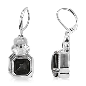 Asscher Cut Australian Black Tourmaline and Thai Black Spinel 6.85 ctw Lever Back Earrings in Stainless Steel