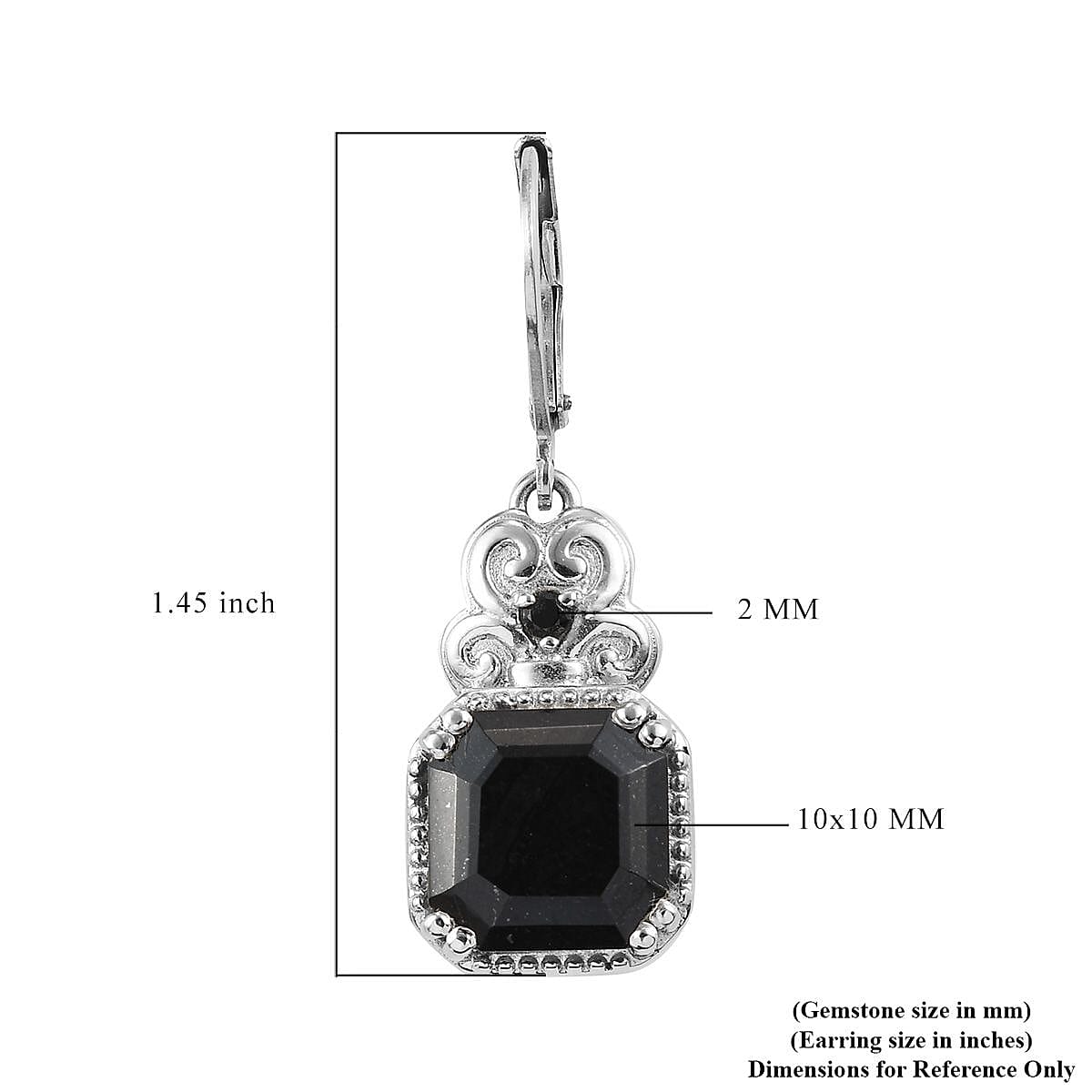 Asscher Cut Australian Black Tourmaline and Thai Black Spinel 6.85 ctw Lever Back Earrings in Stainless Steel