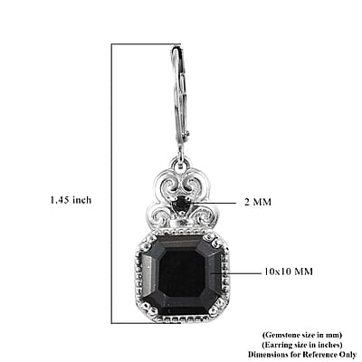 Asscher Cut Australian Black Tourmaline and Thai Black Spinel 6.85 ctw Lever Back Earrings in Stainless Steel